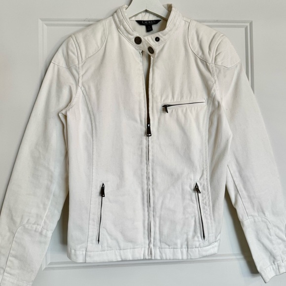 Ralph Lauren Jackets & Blazers - Lauren Ralph Lauren 100% Cotton White Moto Cafe Racer Jacket - Size M